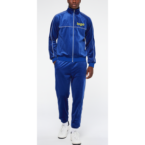 Ensemble 2 pièces personnalisé 2026 pour homme, veste zippée en molleton de coton coupe droite et pantalon de jogging, style streetwear hiver, avec passepoil personnalisé, bleu roi - Product Image 3