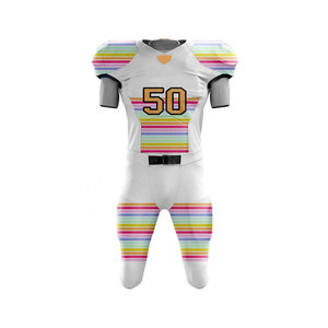 Uniforme de football américain personnalisable pour hommes, ensemble ajusté avec maillot et pantalon sublimés, anti-transpiration, motif rayé blanc - Product Image 2