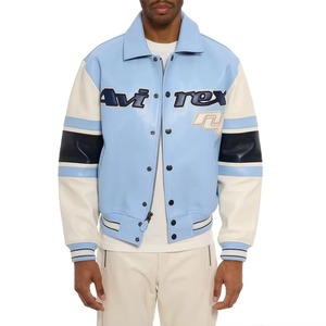Chaqueta Avirex USA Edición Mink para Hombre, Chaqueta Bomber Americana de Cuero Natural, Chaqueta Avirex de Cuero Color Azul Claro - Product Image 3