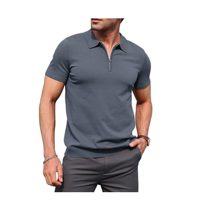 Camiseta de punto de bambú y poliéster para hombre, con media cremallera, manga corta, transpirable, lisa, informal, de verano, venta al por mayor para fabricantes - Product Image 1