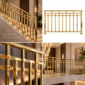 Balustrades contemporaines dorées avec connecteurs à grille carrée et barres verticales fines pour escaliers modernes - Product Image 5