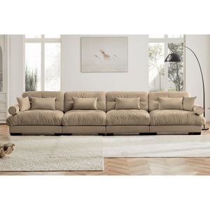 Divano Componibile in Velluto Super Confortevole e Oversize con Pouf Mobile, Braccioli Imbottiti e Tasche Profonde per Soggiorno - Product Image 2
