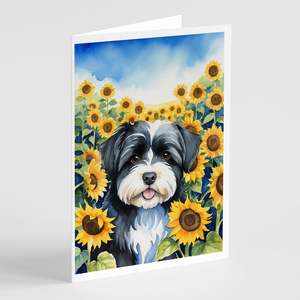 Whimsical Havanese in Sunflowers A7 Tamaño 5x7 Tarjetas de notas en blanco Paquete de 8 con sobres Tarjetas de felicitación - Product Image 1