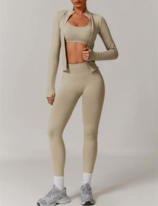 Ensemble de sport 2 pièces sans couture pour femme : Legging taille haute et brassière de sport – Tenue de fitness respirante et extensible en Spandex/Nylon - Product Image 2