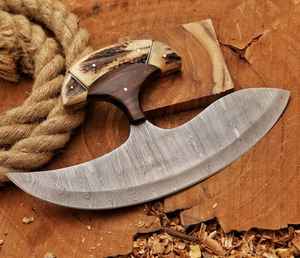 Cuchillo Ulu de Acero de Damasco de Primera Calidad, Cuchillo para Pizza Hecho a Mano, Cuchillo Ulu de Acero Estilo Vikingo OEM con Mango de Madera - Product Image 4