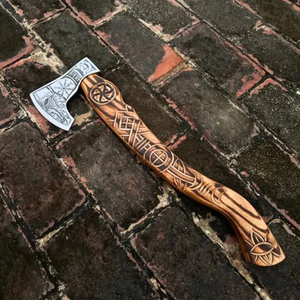 LEGACY BLADES Hacha Tomahawk Hecha a Mano con Mango de Madera Grabado y Funda de Cuero para Uso en Supervivencia al Aire Libre - Product Image 6