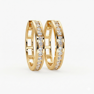 Channel Set Huggie Hoops Earrings 14k Pure Gold Round Brilliant Lab Grown Diamond Hoop Anniversary Gift Everyday Wear Wholesale - Product Image 1