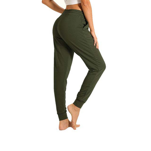 Women Solid Olive Green Knitted Cotton Jogger Pants Mid Waist Drawstring <b>Ankle</b>-Length Casual Breathable Regular Fit - Product Image 4