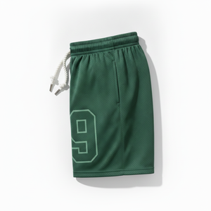 Short de basket-ball en maille double couche vert foncé. Ces shorts haute performance sont confectionnés en tissu lourd et respirant. - Product Image 3