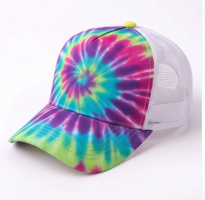 หมวกแก๊ปทรง Trucker ลาย Tie Dye แบบ Unisex ปรับขนาดได้ ด้านหลังเป็นตาข่าย สไตล์ลำลอง สำหรับฤดูใบไม้ผลิและฤดูร้อน ทรง 5 แฉก สำหรับผู้ใหญ่ - Product Image 4