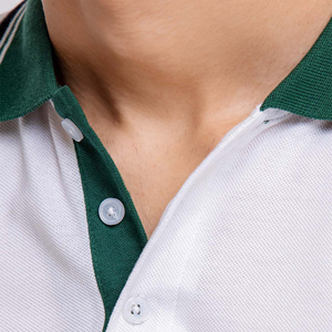 Polo Homme Blanc Respirant Sans Coutures avec Bordure Verte en Coton Tricoté – Tenue Décontractée d'Été à Manches Courtes Couleur Unie - Product Image 5
