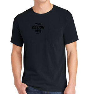 T-shirt respirant à manches courtes et col rond pour homme, coupe classique, avec poche, en polyester/coton, séchage rapide, anti-boulochage, coutures renforcées - Product Image 1