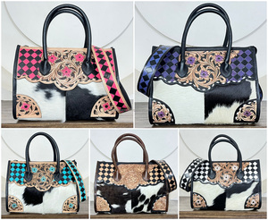 Sac fourre-tout en cuir à carreaux rose et noir, fait main, tendance 2026, sac à main en cuir de vachette de qualité supérieure, sac bandoulière pour femmes - Product Image 4