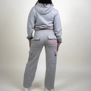Low MOQ Custom 100% Cotton Grey Tracksuit for Men Breathable Comfortable 3D Embroidery Hoodie and Jogger Set Sportswear - Product Image 3