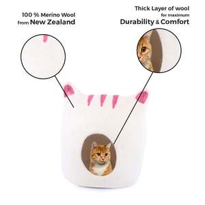 Cave pour chat en feutre façonné de qualité supérieure, faite à la main, 100% laine naturelle, lit pour animaux de compagnie - Product Image 5