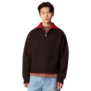 <b>Men</b> Dark Brown Knit Cardigan Sweater Quarter Zip High Neck Long Sleeve Casual Winter Warm <b>Pullover</b> Premium Fashion Knitwear - Product Image 2