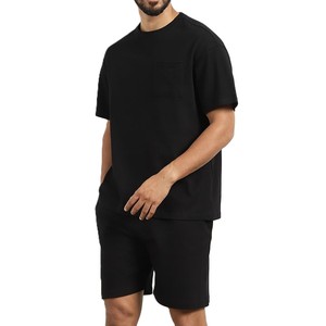 Ensemble t-shirt à manches courtes pour homme avec short assorti, col rond, tissu léger, ensemble deux pièces, style streetwear, ensemble d'été pour homme - Product Image 3