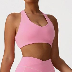 Wholesale Simple Crisscross Back Yoga Sports <b>Bra</b> with <b>Removable</b> <b>Padding</b> Breathable & Eco-Friendly Medium Support Front Logo - Product Image 3