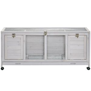 Gabbia per Conigli in Legno Grigio Chiaro con Ruote, Grande Recinto per Allevamento di Piccoli Animali Domestici, Trasportino Tipo Casa - Product Image 1
