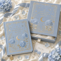 LABON Maßgefertigtes Puderblaues Hortensien-Mondjournal Himmlisches Goldfolien-Leder Hardcover Ästhetisches Punktraster-Notizbuch Großhandel