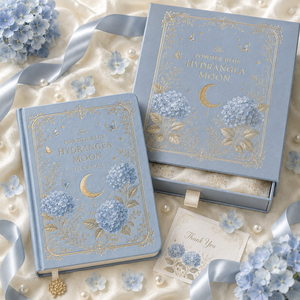 LABON Custom Powder Blue Hydrangea Moon Journal Celestial Gold Foil Leather Hardcover Aesthetic <strong>Dotted</strong> Grid <strong>Notebook</strong> Wholesale - Product Image 3