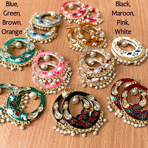 Diseñador multicolor Plata Chandi Balis Kundan Pendientes de diseñador de latón para temporadas festivas Fiesta de cumpleaños y vestidos de boda - Product Image 4