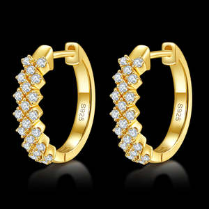 Elegant Double-Row Brilliant Round-Cut Sparkling <b>Small</b> Huggie <b>Earrings</b> S925 <b>Sterling</b> <b>Silver</b> Rhodium Plated White Gold Moissanite - Product Image 4