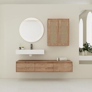 Mobile bagno sospeso da 60 pollici con lavabo in resina e 2 armadietti laterali, 3 cassetti a chiusura ammortizzata, design a montaggio a parete - Product Image 1