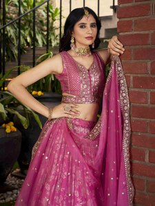 <b>Pink</b> Silk Jacquard Lehenga Choli Set Zari Embroidered Dupatta Floral Party <b>Wedding</b> <b>Dress</b> for Women - Product Image 1