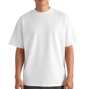 T-shirt Homme Noir Col Rond Manches Courtes Coupe Ample Décontracté Uni Jersey 100% Coton Respirant Délavé à l'Acide 220g Logo Avant - Product Image 6