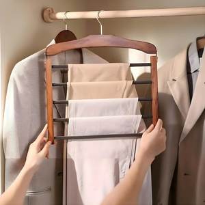 Cintre de placard multicouche en bois sur mesure, cintre à pantalons en bois dur de qualité supérieure pour la décoration intérieure et l'organisation - Product Image 1