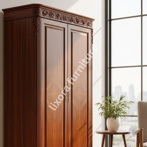 Armoire de luxe en bois massif artisanal à 2 portes, avec des sculptures florales ornées, finition en noyer de qualité supérieure - Product Image 2
