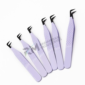 Pince à épiler RMI personnalisée à pointe plasma noire pour extensions de cils, revêtement poudré violet - Product Image 2
