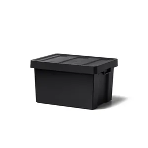 Black Rectangular <b>Plastic</b> <b>Storage</b> <b>Bin</b> With Lid 60x40x30cm Minimalist Design for Home Office Kitchen Use - Product Image 1