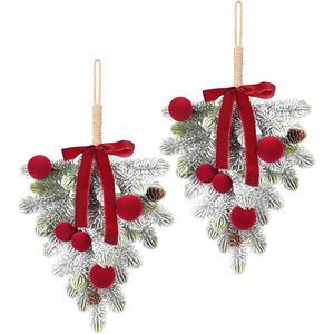 Super Offerta Natalizia: 2 Ghirlande Decorative in Velluto Bordeaux con Fiocchi e Palline per Porta d'Ingresso - Product Image 1