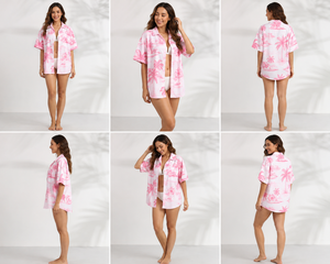 Chemises de plage tropicales personnalisées pour femmes, imprimées Hawaï, à manches courtes, boutonnées, amples, florales, pour les vacances d'été, décontractées, vente en gros - Product Image 6