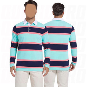Polo de rugby brodé surdimensionné de haute qualité avec logo personnalisé, manches longues, rayé, style streetwear, en coton, vêtements de sport - Product Image 4