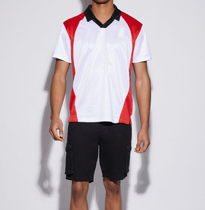เสื้อโปโลคอวีเสื้อฟุตบอลเสื้อฟุตบอลเสื้อถักลายปักสีตัดกัน - Product Image 2