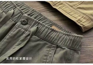 2026 Summer Classical Shorts Men Little <b>Elastic</b> Basic Solid Shorts 100% Cotton Length Washed Cargo Shorts for Men - Product Image 5