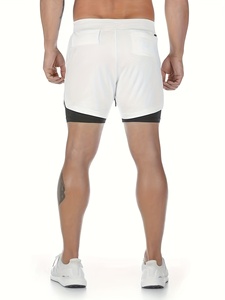 Shorts de sport blancs pour hommes, à séchage rapide, avec cordon de serrage à la taille et doublure intérieure noire, pantalon d'entraînement athlétique court - Product Image 6