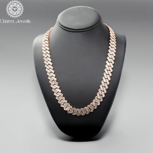 Charm_Jewells Rose Gold Plated Moissanite <b>Statement</b> <b>Necklace</b> Geometric Link Chain Unisex Luxury Jewelry - Product Image 1