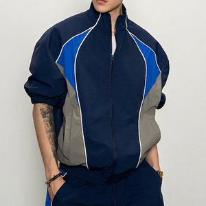 Vente Flash : Ensemble de Survêtement Homme Bleu Marine avec Blocs de Couleurs et Passepoil Blanc, Col Rond, Fermeture Éclair Intégrale, Manches Longues, Coupe Ample et Jambes Larges, Respirant, 2 Pièces - Product Image 2