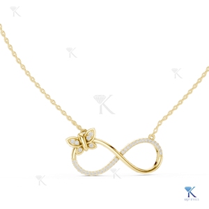 Lab Grown Diamond Infinity Butterfly Station Necklace 14K 18K <b>Solid</b> <b>Gold</b> Pave Luxury <b>Pendant</b> Fine Women's Jewelry Gift Party - Product Image 1