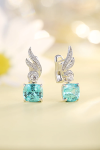 Pendientes de oro blanco con topacio azul cuadrado y detalles de diamantes redondos, joyería de lujo para bodas - Product Image 5