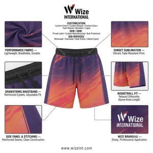Shorts de basketball sportifs pour hommes WIZE INTERNATIONAL, impression par sublimation, séchage rapide, cordon de serrage, taille mi-haute - Product Image 6