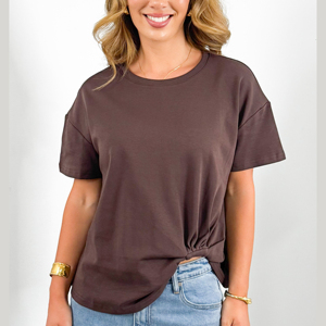 T-shirt décontracté pour femme 100 % coton, manches courtes, marron uni, respirant, séchage rapide, coupe classique, confortable - Product Image 4