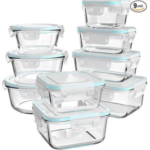 Set di 18 Contenitori in Vetro per Alimenti Senza BPA con Coperchi, Lavabili in Lavastoviglie e Utilizzabili nel Microonde - Product Image 1