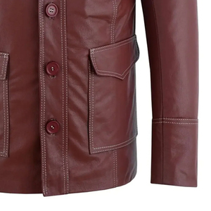 Fall Winter Men's Genuine Leather Jacket with Stand Collar and Front Logo Cow Skin Leather Best Quality - Product Image 6