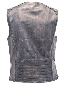 Gilet matelassé sans manches en cuir lavé écologique pour homme, col en V, style motard, avec fermeture éclair, pour l'hiver - Product Image 2