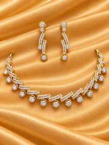 Juego de Collar y Aretes de Lujo Chapado en Oro con Circonitas, Acabado Mate de Calidad Premium, Diseño con Piedras AD - Product Image 2